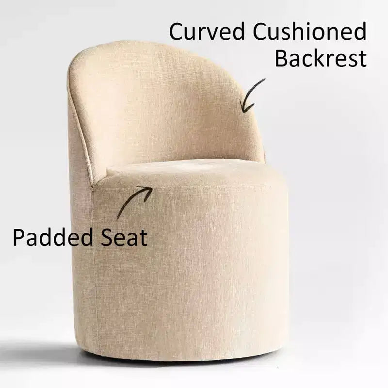 Set of 2 Modern Chenille Upholstered Dining Chairs with Wheels and Curved Barrel Back