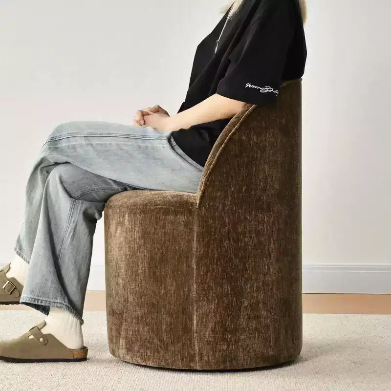 Set of 2 Modern Chenille Upholstered Dining Chairs with Wheels and Curved Barrel Back