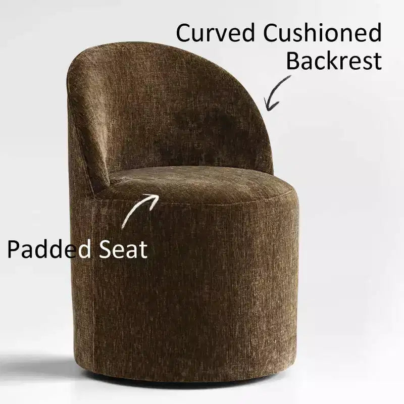 Set of 2 Modern Chenille Upholstered Dining Chairs with Wheels and Curved Barrel Back