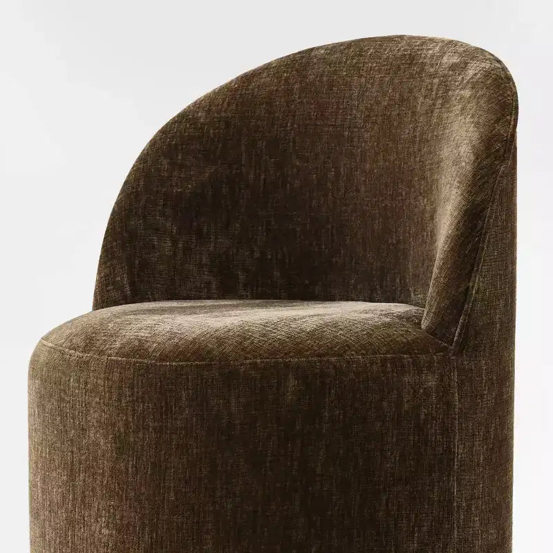 Set of 2 Modern Chenille Upholstered Dining Chairs with Wheels and Curved Barrel Back