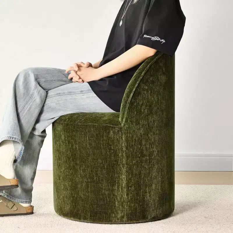 Set of 2 Modern Chenille Upholstered Dining Chairs with Wheels and Curved Barrel Back