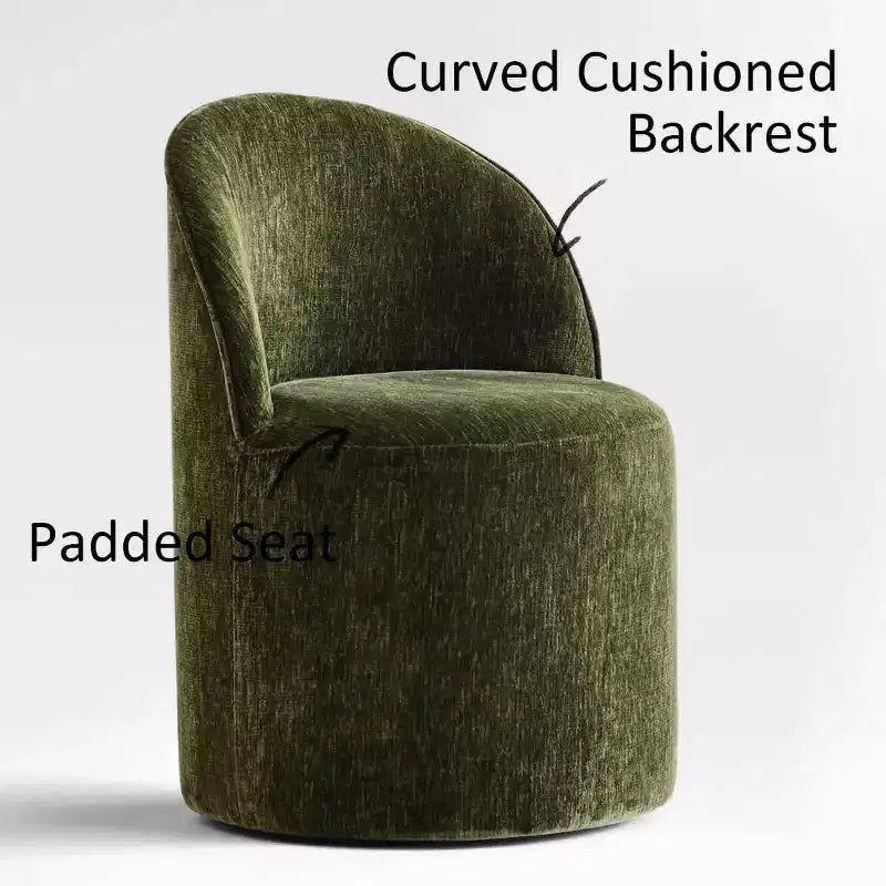 Set of 2 Modern Chenille Upholstered Dining Chairs with Wheels and Curved Barrel Back