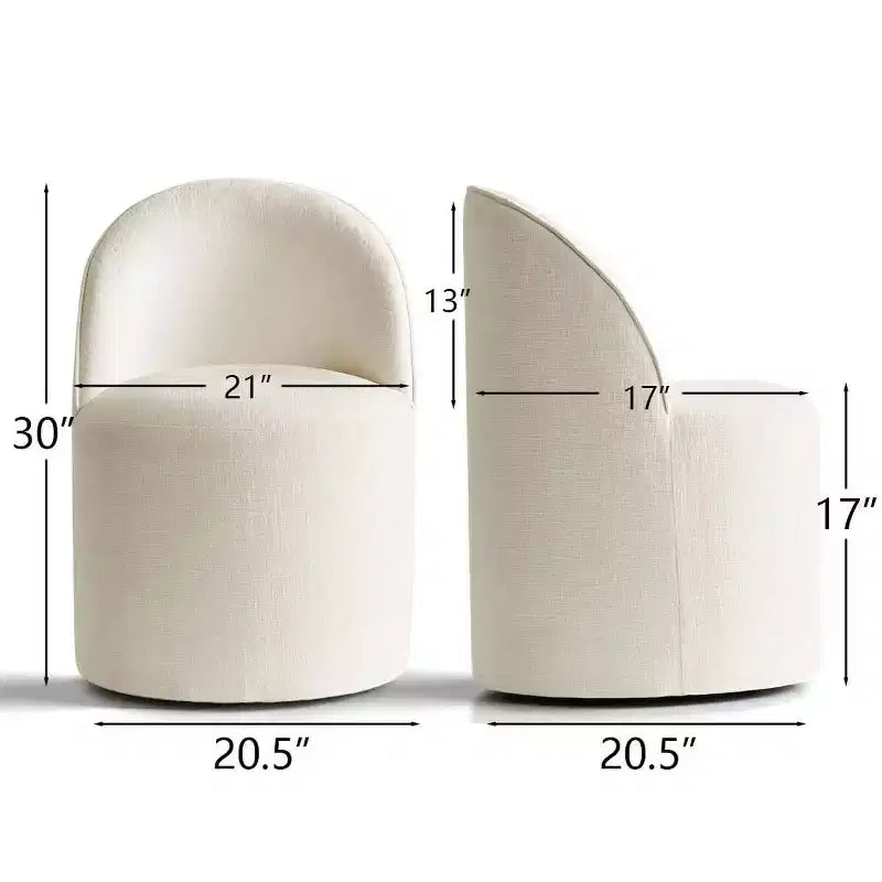 Set of 2 Modern Chenille Upholstered Dining Chairs with Wheels and Curved Barrel Back