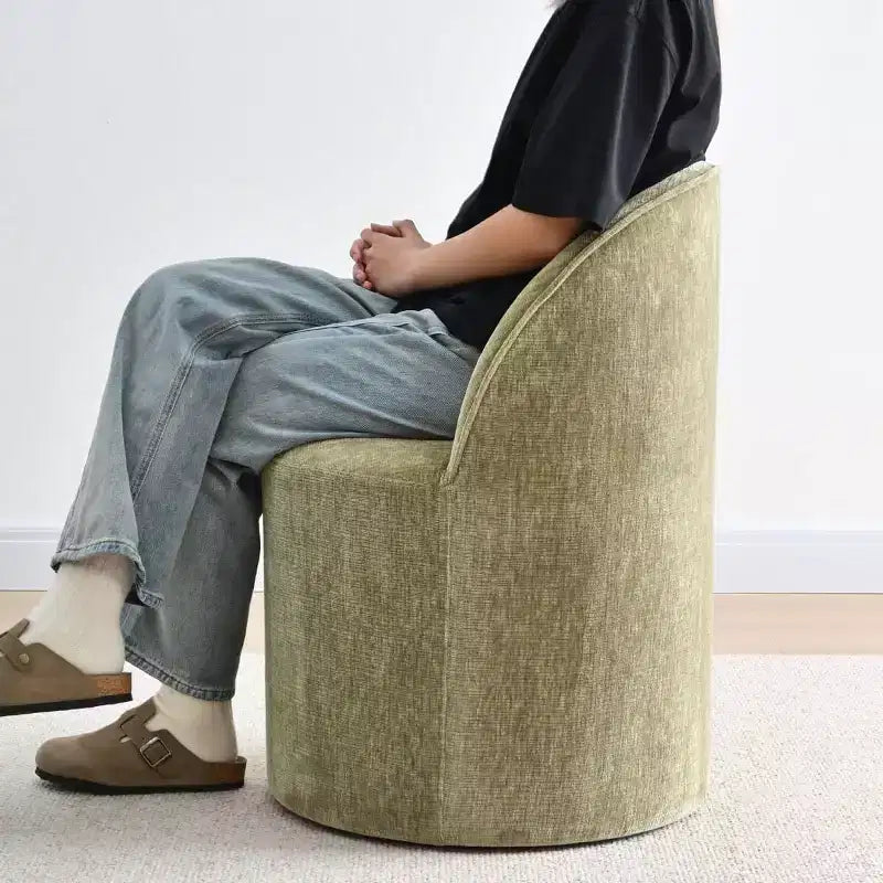 Set of 2 Modern Chenille Upholstered Dining Chairs with Wheels and Curved Barrel Back
