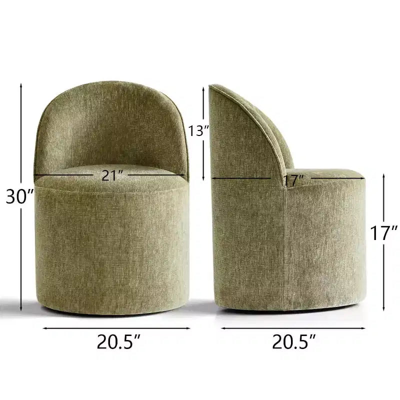 Set of 2 Modern Chenille Upholstered Dining Chairs with Wheels and Curved Barrel Back