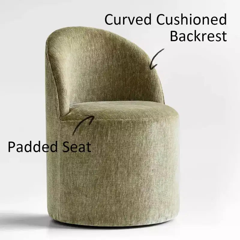Set of 2 Modern Chenille Upholstered Dining Chairs with Wheels and Curved Barrel Back
