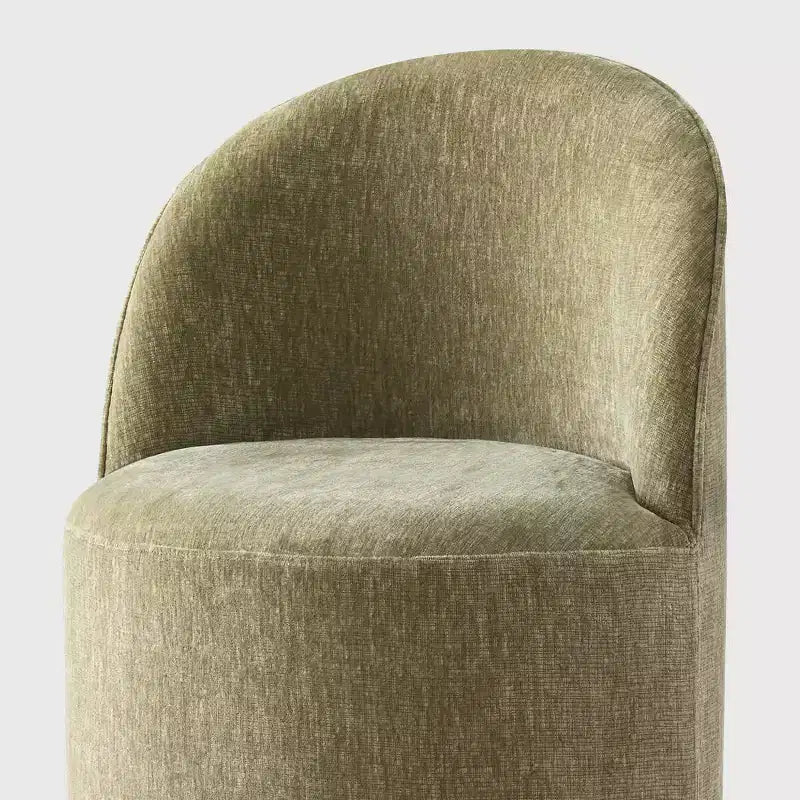 Set of 2 Modern Chenille Upholstered Dining Chairs with Wheels and Curved Barrel Back