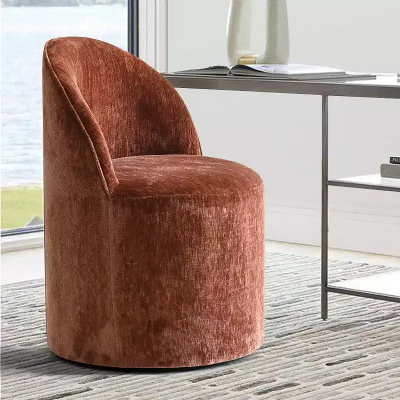 Set of 2 Modern Chenille Upholstered Dining Chairs with Wheels and Curved Barrel Back