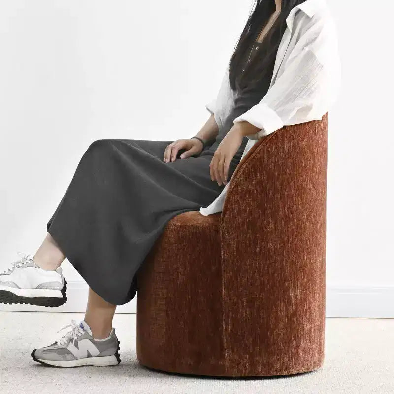 Set of 2 Modern Chenille Upholstered Dining Chairs with Wheels and Curved Barrel Back