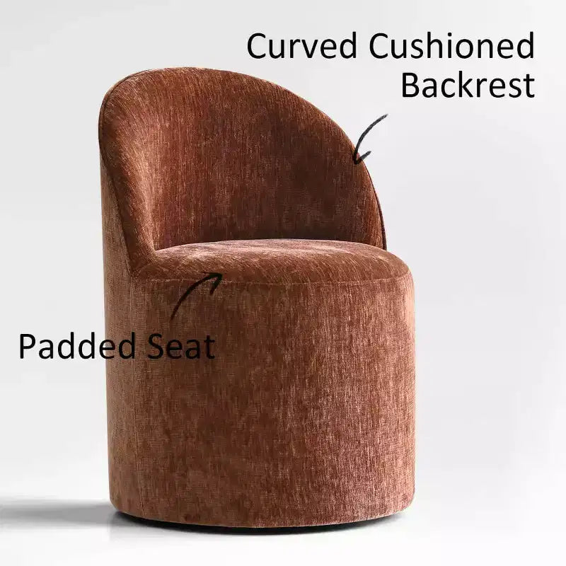 Set of 2 Modern Chenille Upholstered Dining Chairs with Wheels and Curved Barrel Back