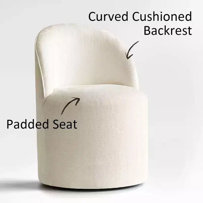 Set of 2 Modern Chenille Upholstered Dining Chairs with Wheels and Curved Barrel Back