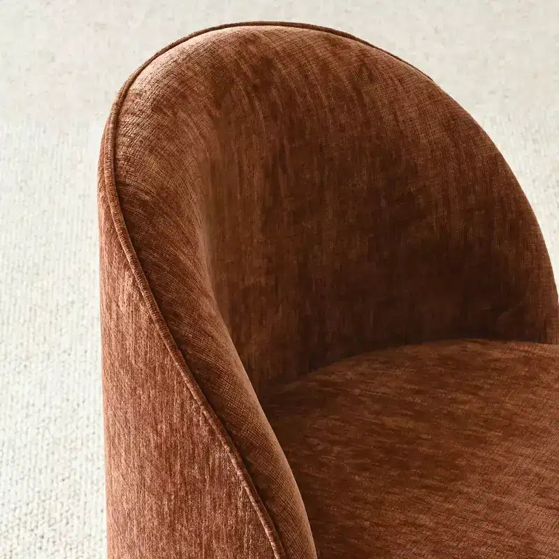 Set of 2 Modern Chenille Upholstered Dining Chairs with Wheels and Curved Barrel Back