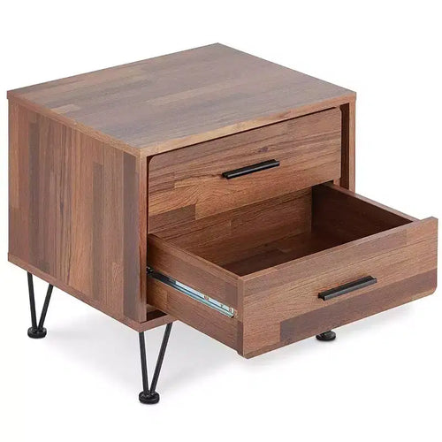 2-Drawer Wood Nightstand, Natural Walnut Brown