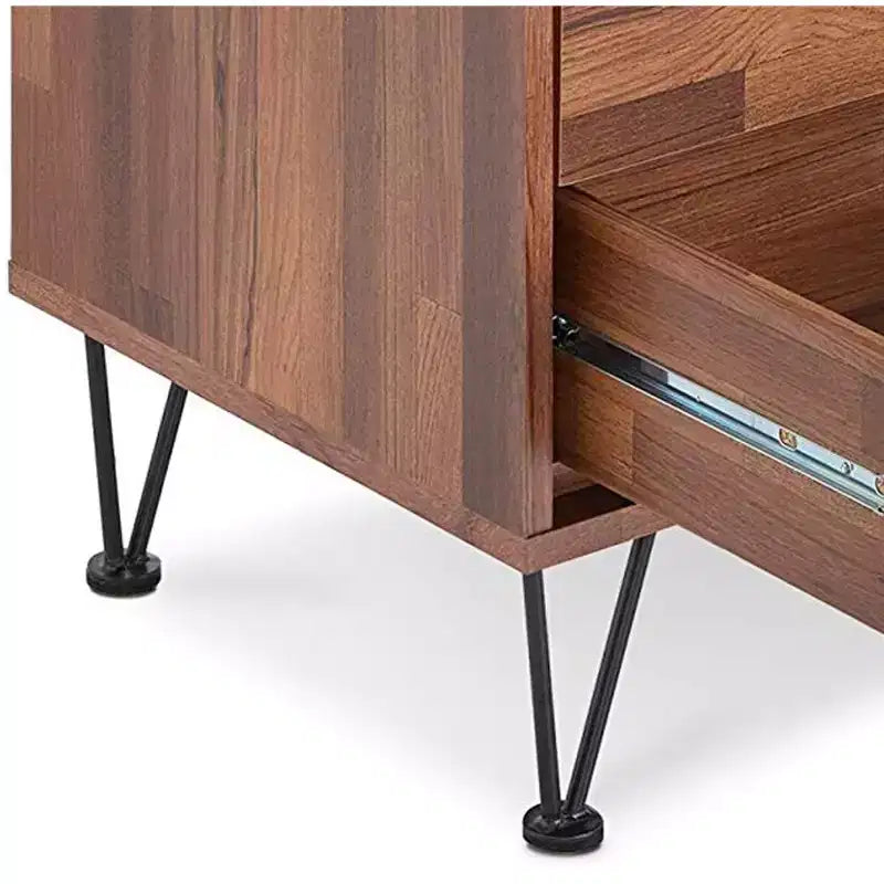 2-Drawer Wood Nightstand, Natural Walnut Brown