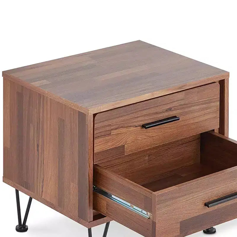 2-Drawer Wood Nightstand, Natural Walnut Brown