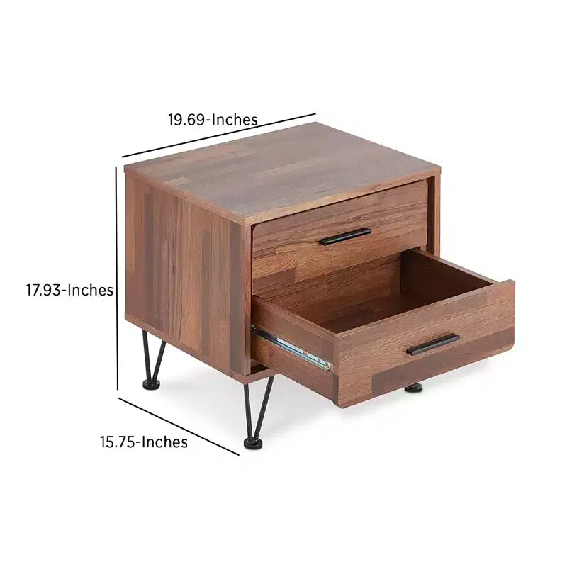 2-Drawer Wood Nightstand, Natural Walnut Brown