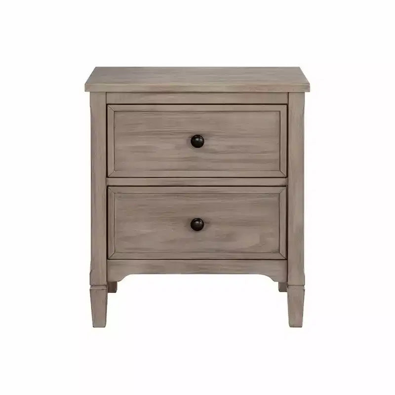 2 Drawer Wooden Nightstand with Round Knobs, Gray