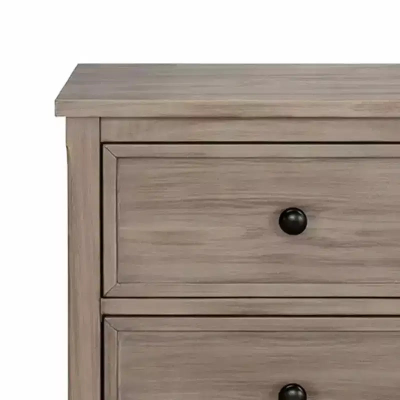 2 Drawer Wooden Nightstand with Round Knobs, Gray
