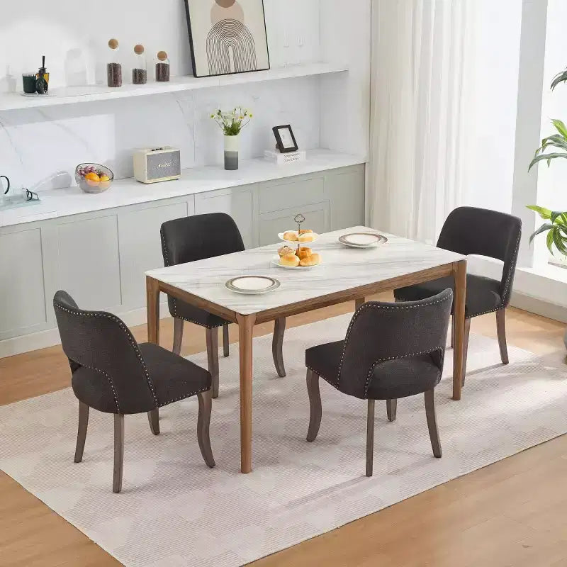 Set of 2 Modern Upholstered Dining Chairs with Curved Backrest and Wood Legs