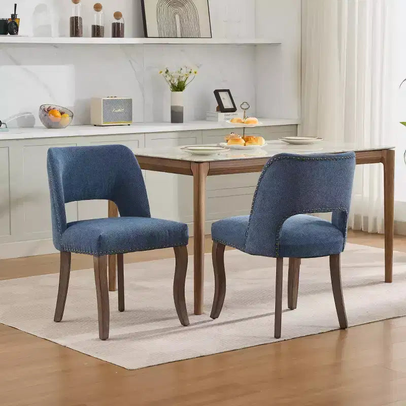 Set of 2 Modern Upholstered Dining Chairs with Curved Backrest and Wood Legs
