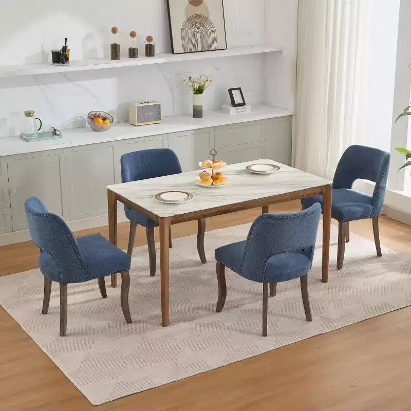 Set of 2 Modern Upholstered Dining Chairs with Curved Backrest and Wood Legs