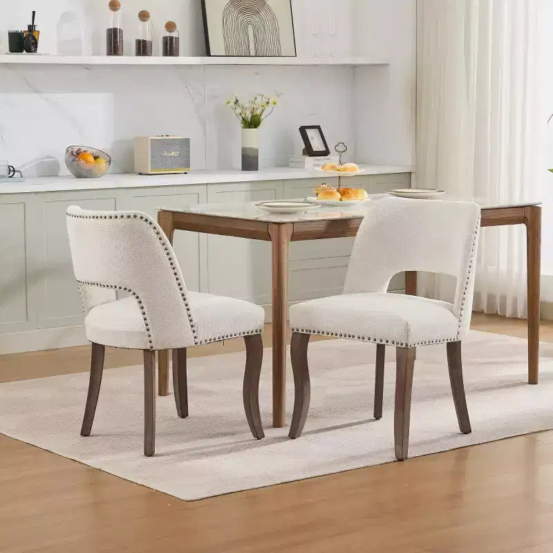 Set of 2 Modern Upholstered Dining Chairs with Curved Backrest and Wood Legs
