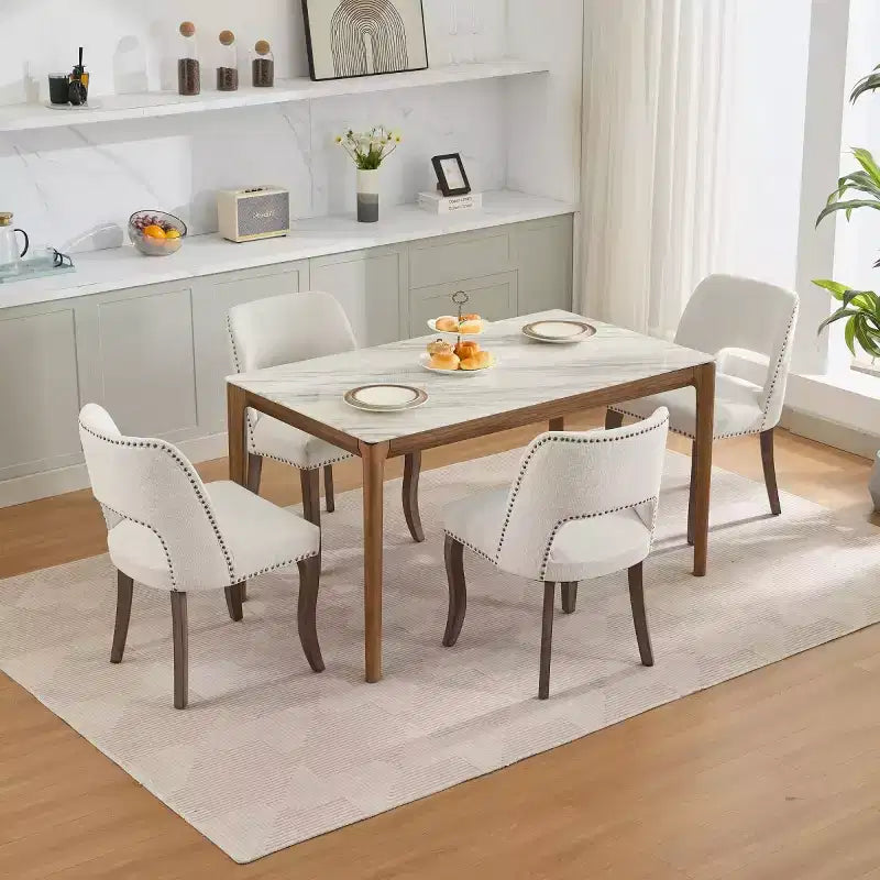 Set of 2 Modern Upholstered Dining Chairs with Curved Backrest and Wood Legs