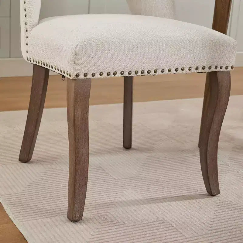 Set of 2 Modern Upholstered Dining Chairs with Curved Backrest and Wood Legs