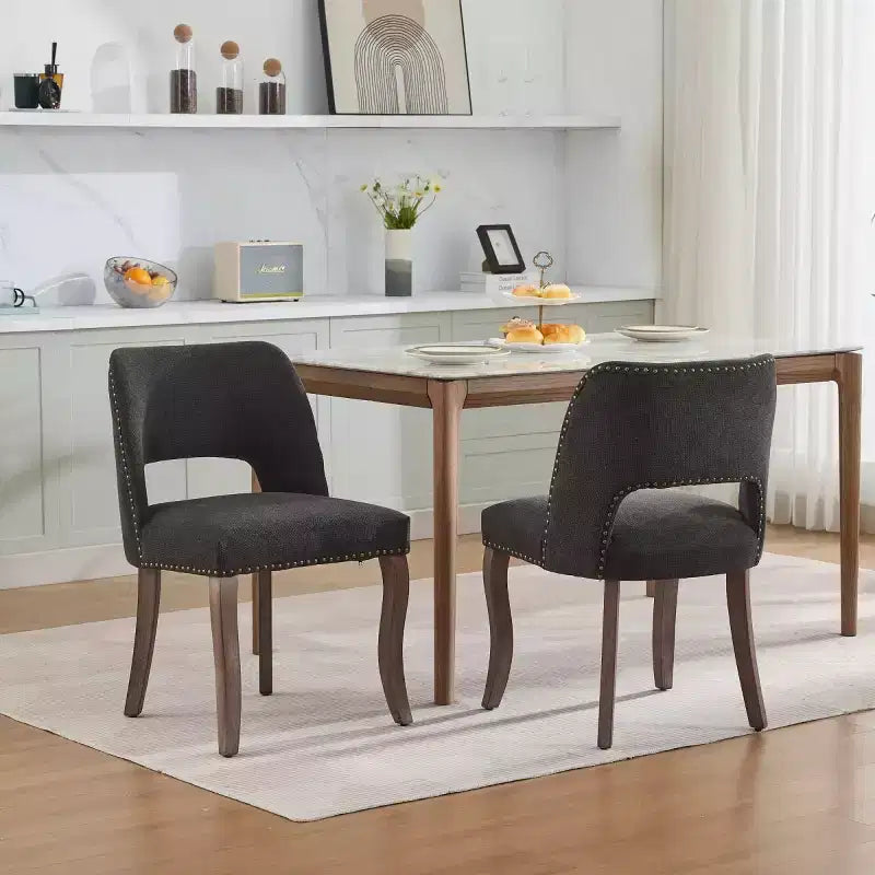 Set of 2 Modern Upholstered Dining Chairs with Curved Backrest and Wood Legs