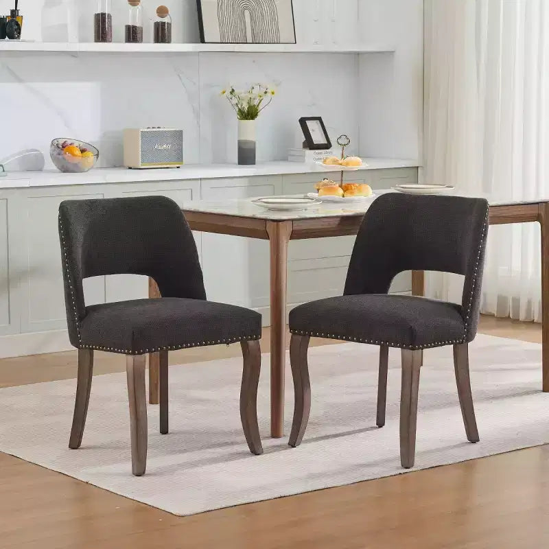 Set of 2 Modern Upholstered Dining Chairs with Curved Backrest and Wood Legs