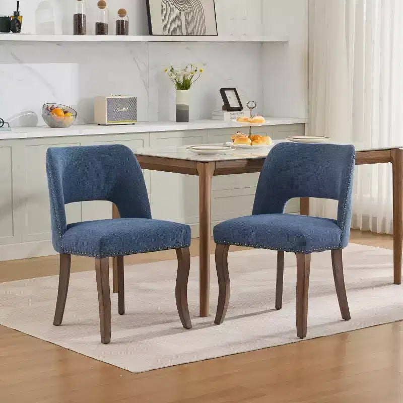 Set of 2 Modern Upholstered Dining Chairs with Curved Backrest and Wood Legs