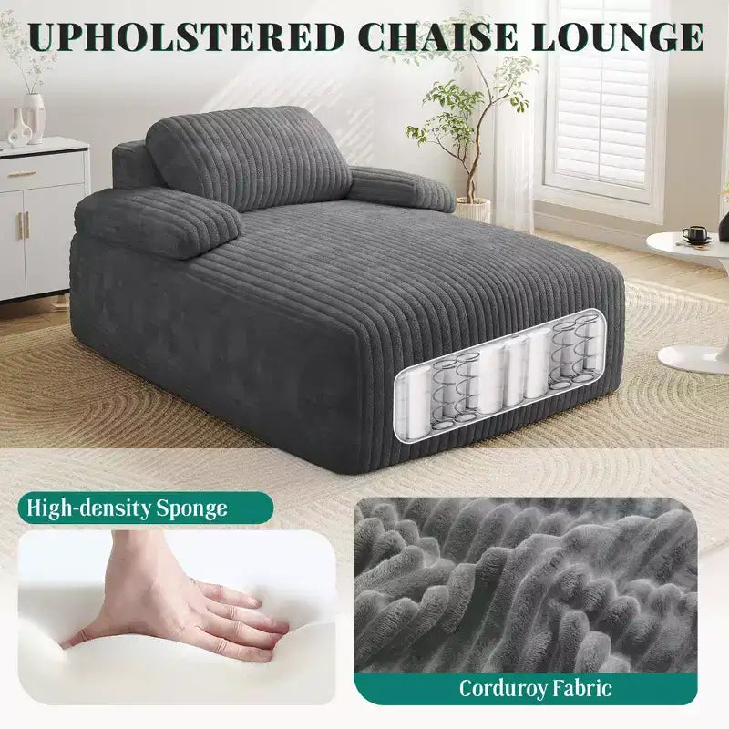 48-Inch Oversized Corduroy Chaise Lounge Chair, Indoor Boneless Sofa Bed, Grey