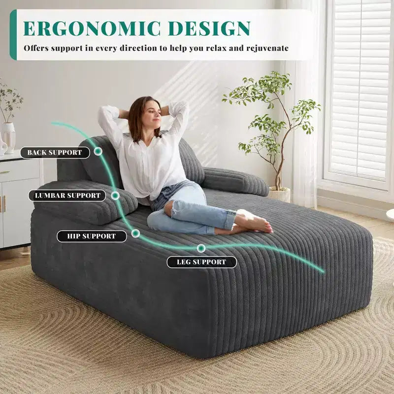 48-Inch Oversized Corduroy Chaise Lounge Chair, Indoor Boneless Sofa Bed, Grey