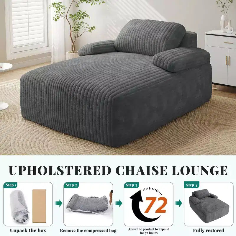 48-Inch Oversized Corduroy Chaise Lounge Chair, Indoor Boneless Sofa Bed, Grey