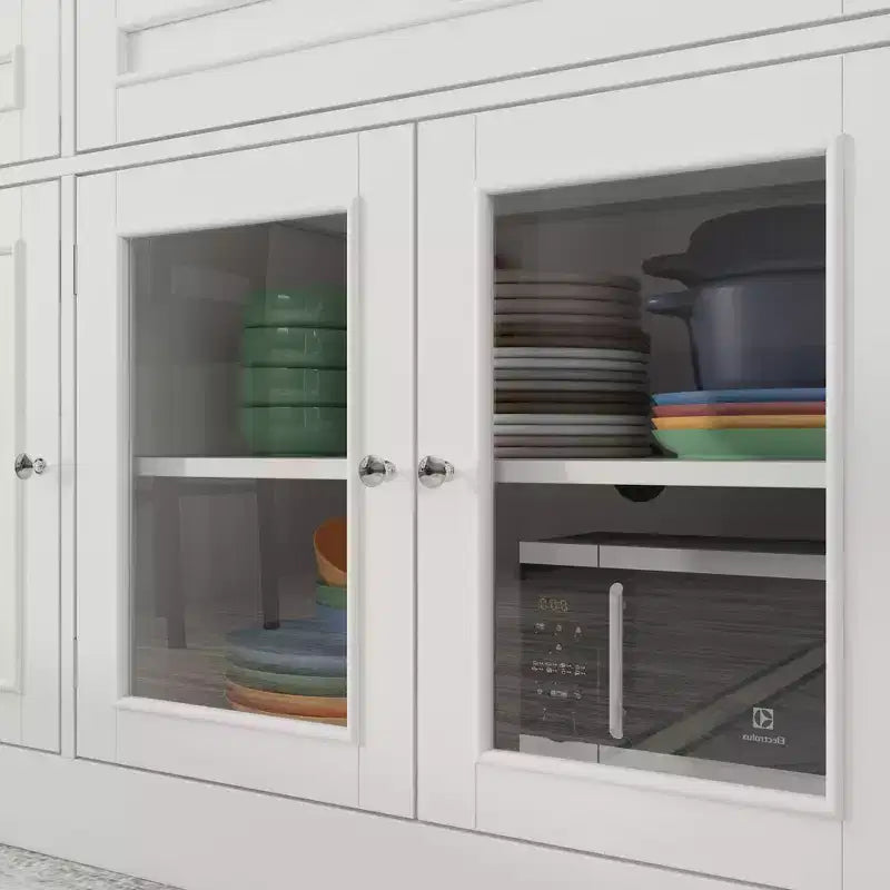 Dining Buffet Sideboard with 3 Drawers and 4 Glass Doors, Kitchen and Dining Room Pantry Cabinet