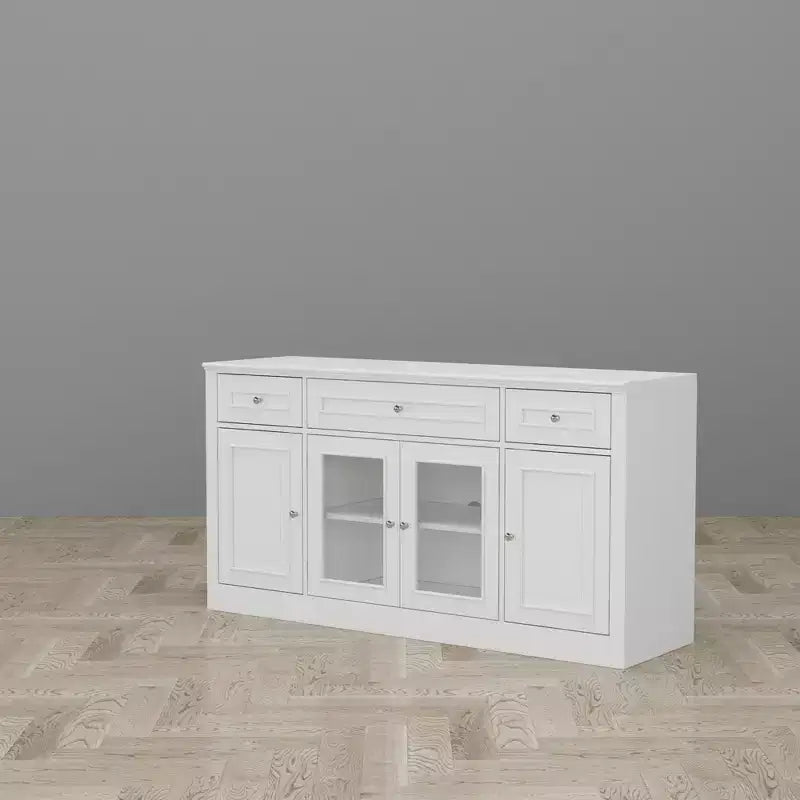 Dining Buffet Sideboard with 3 Drawers and 4 Glass Doors, Kitchen and Dining Room Pantry Cabinet