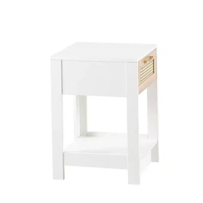 Nightstand with Rattan Drawer and Open Shelf, Bedside Table