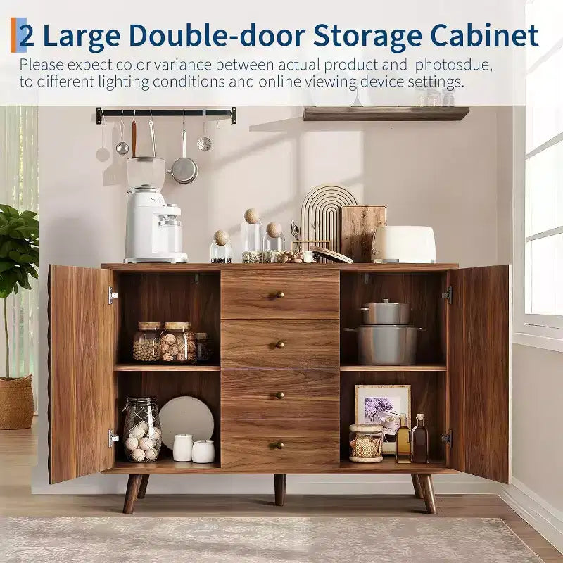 Sideboard Cabinet with 4 Drawers, Buffet Cabinet with Storage,Mid Century Modern Sideboards with 2 Door, Kitchen, Dining, Living Room
