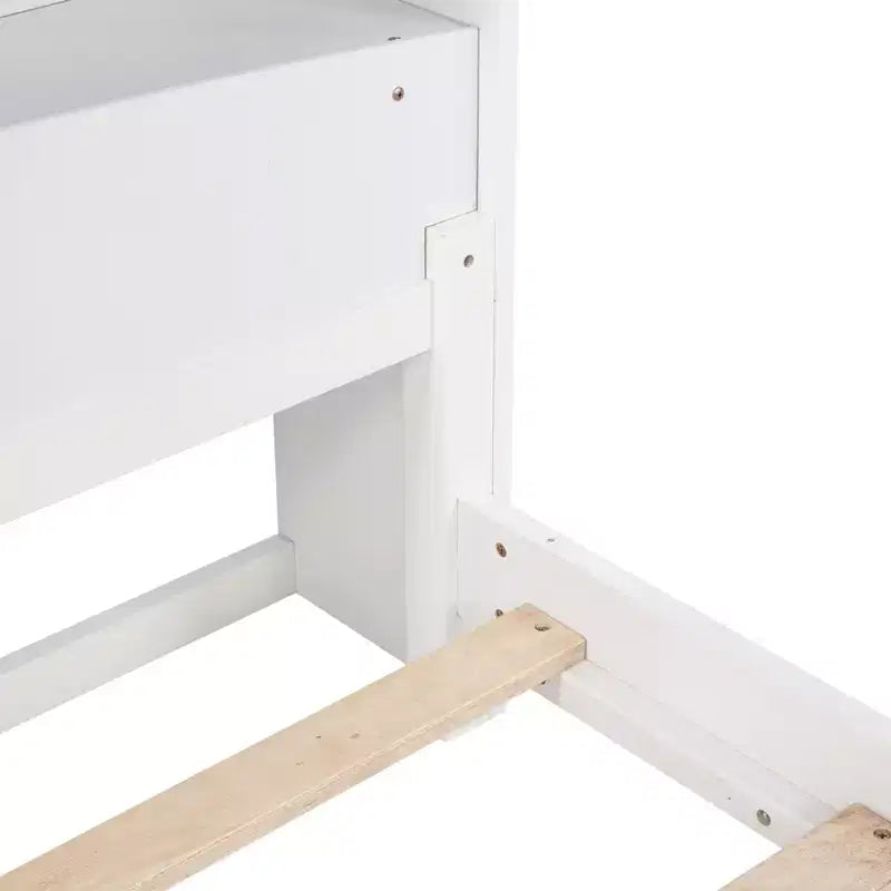 Twin Wood Bed with Bookcase Headboard, LED Motion Sensor Light and Adjustable Guardrails