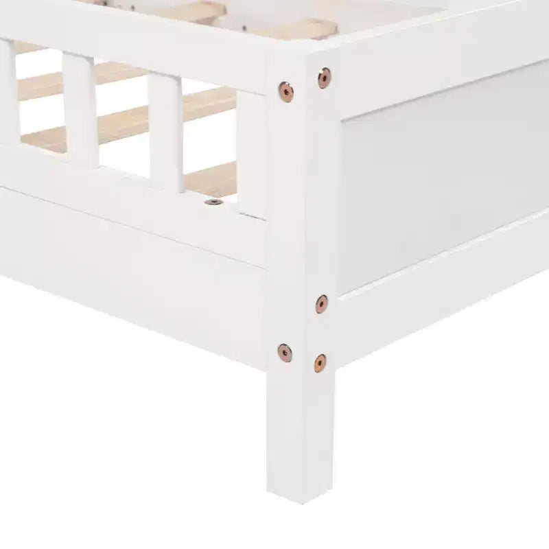 Twin Wood Bed with Bookcase Headboard, LED Motion Sensor Light and Adjustable Guardrails