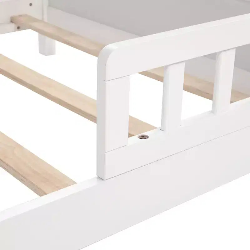Twin Wood Bed with Bookcase Headboard, LED Motion Sensor Light and Adjustable Guardrails