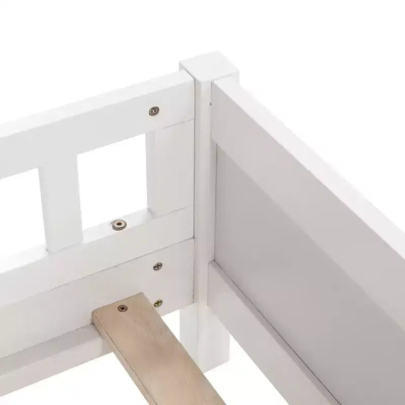 Twin Wood Bed with Bookcase Headboard, LED Motion Sensor Light and Adjustable Guardrails