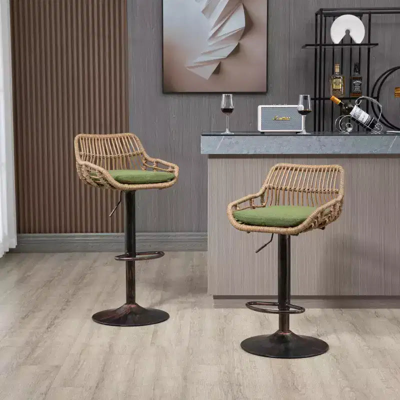 2Pcs Swivel Bar Stools With Footrest, Metal Frame, Up To 250 Lbs Load Bearing Capacity Retro Adjustable Height 35.04 To 42.9 Bar Chairs