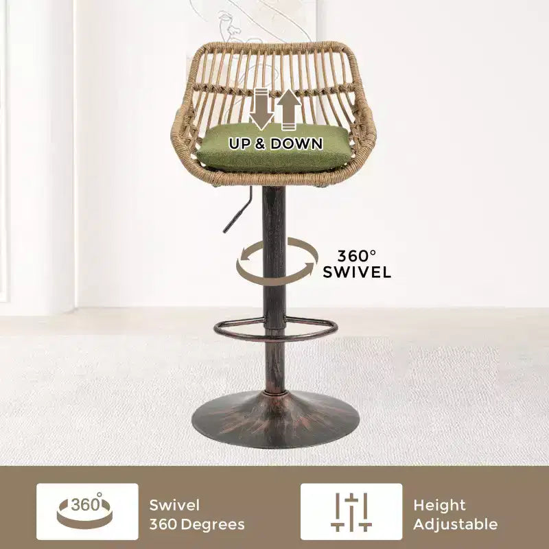 2Pcs Swivel Bar Stools With Footrest, Metal Frame, Up To 250 Lbs Load Bearing Capacity Retro Adjustable Height 35.04 To 42.9 Bar Chairs