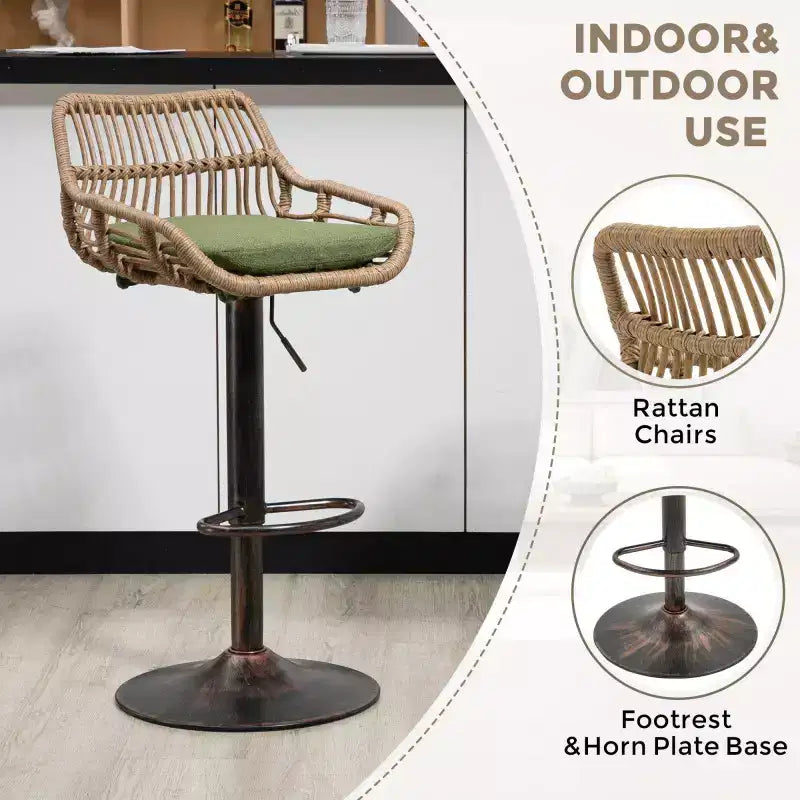 2Pcs Swivel Bar Stools With Footrest, Metal Frame, Up To 250 Lbs Load Bearing Capacity Retro Adjustable Height 35.04 To 42.9 Bar Chairs