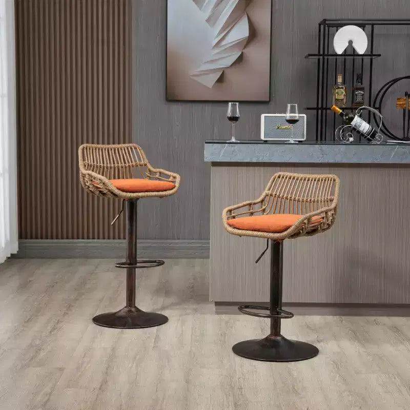 2Pcs Swivel Bar Stools With Footrest, Metal Frame, Up To 250 Lbs Load Bearing Capacity Retro Adjustable Height 35.04 To 42.9 Bar Chairs