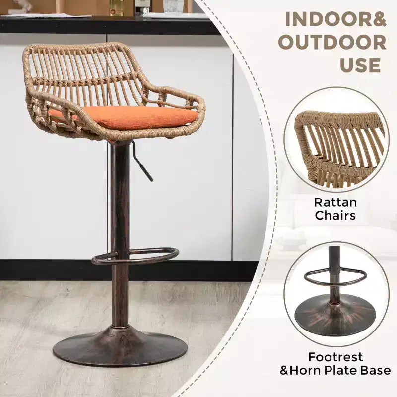 2Pcs Swivel Bar Stools With Footrest, Metal Frame, Up To 250 Lbs Load Bearing Capacity Retro Adjustable Height 35.04 To 42.9 Bar Chairs