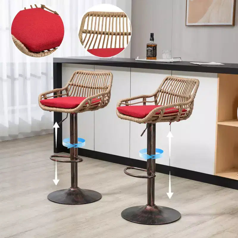 2Pcs Swivel Bar Stools With Footrest, Metal Frame, Up To 250 Lbs Load Bearing Capacity Retro Adjustable Height 35.04 To 42.9 Bar Chairs