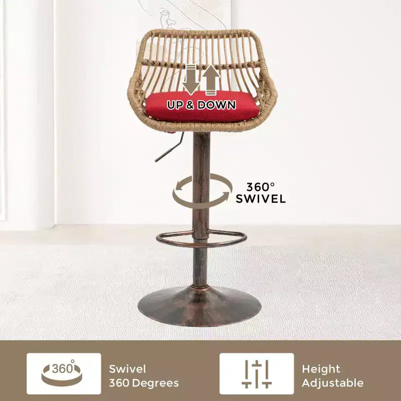 2Pcs Swivel Bar Stools With Footrest, Metal Frame, Up To 250 Lbs Load Bearing Capacity Retro Adjustable Height 35.04 To 42.9 Bar Chairs