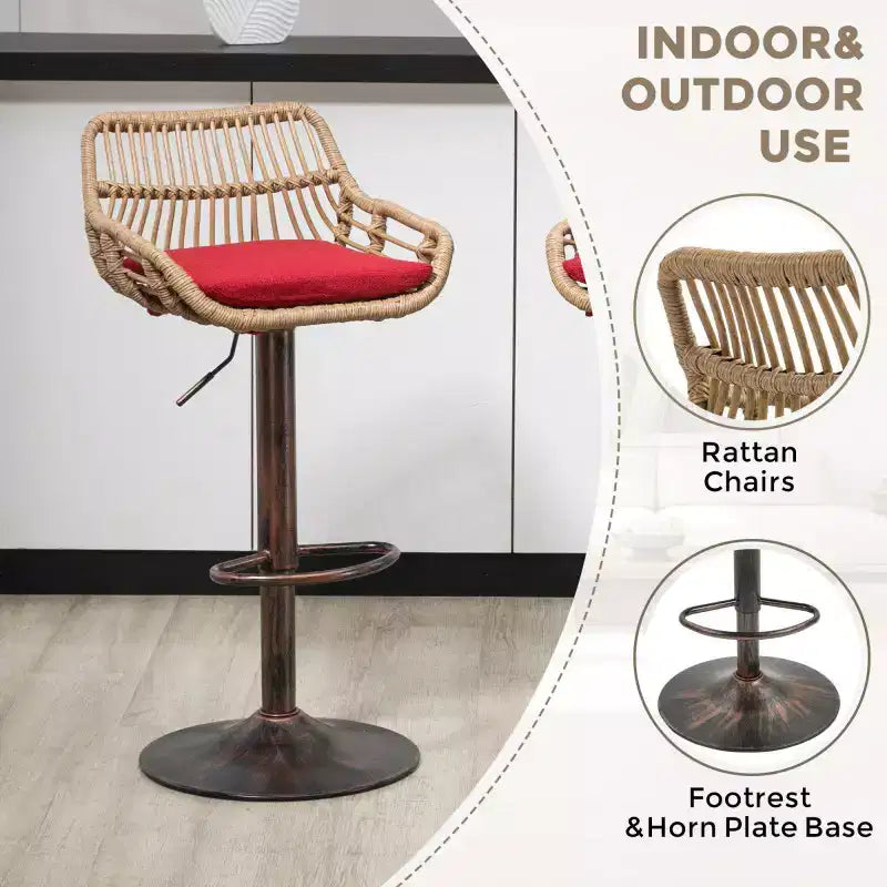 2Pcs Swivel Bar Stools With Footrest, Metal Frame, Up To 250 Lbs Load Bearing Capacity Retro Adjustable Height 35.04 To 42.9 Bar Chairs